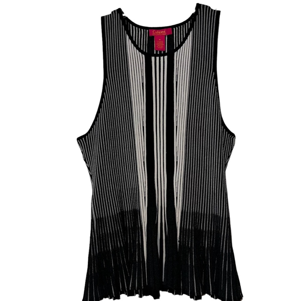 Catherine Malandrino Sleeveless Scoop Neck Stretch Tunic Black Cream Sz XL